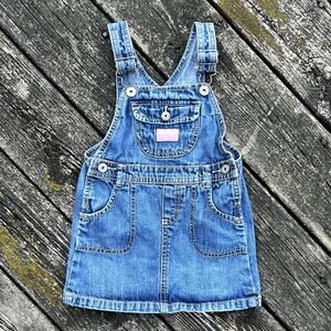 OshKosh‎ B’gosh Denim Overall Dress 2T Toddler Jumper Pink Patch Pocket